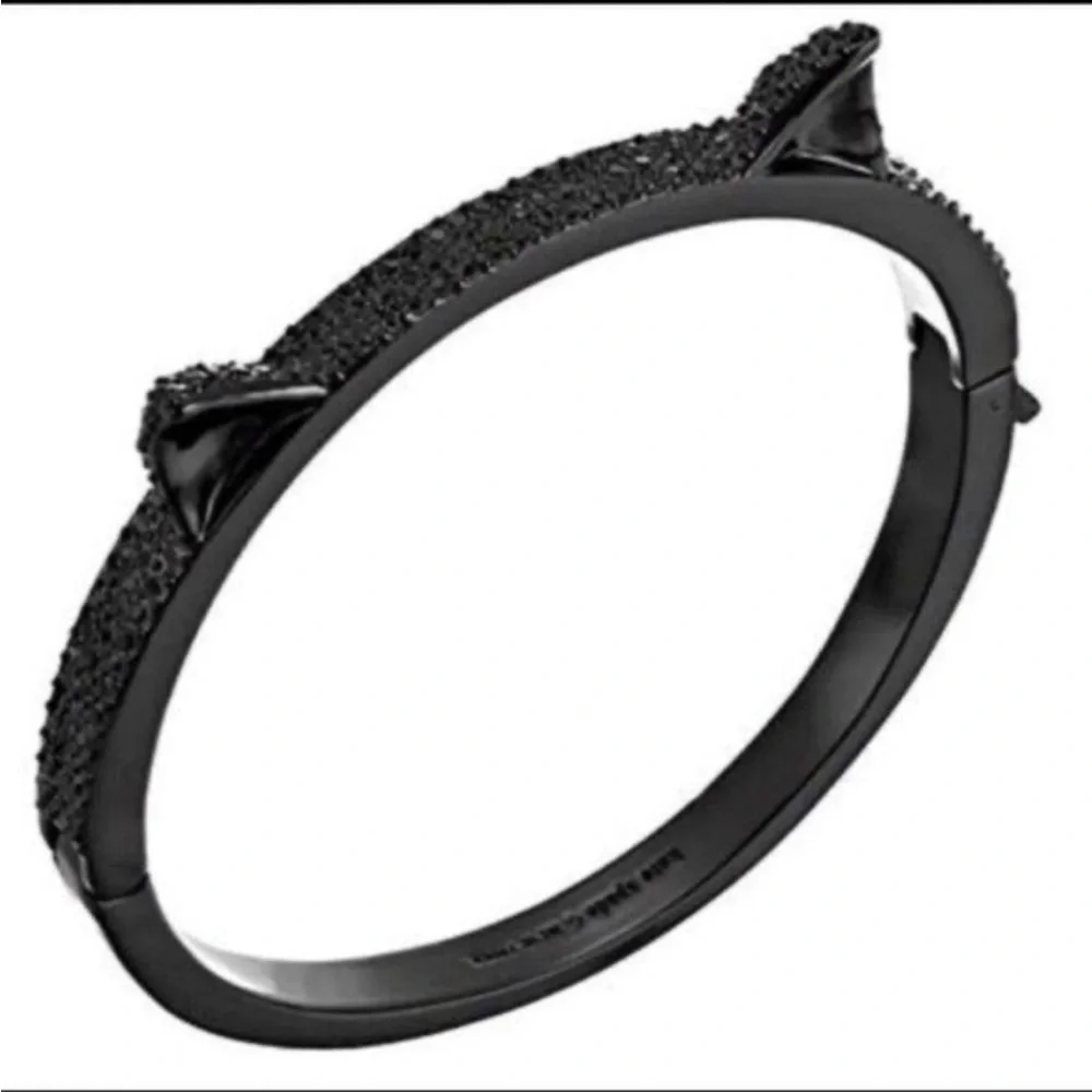 KATE SPADE JAZZ THINGS UP PAVE CAT BANGLE BRACELET IN BLACK - Picture 4 of 4